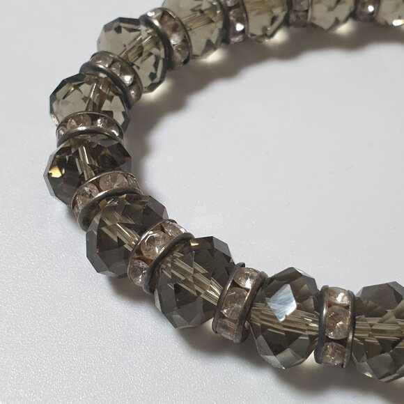 Women Bracelet 7" Silver Tone Crystal Bead Stretch Costume Fashion Bling - Picture 4 of 5